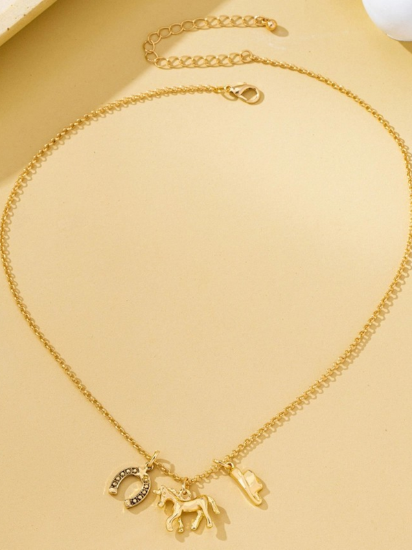galloping horse and horse shoe charm necklace