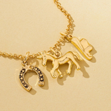 galloping horse and horse shoe charm necklace