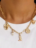 gold western boot star horseshoe charm necklace