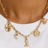 gold western boot star horseshoe charm necklace