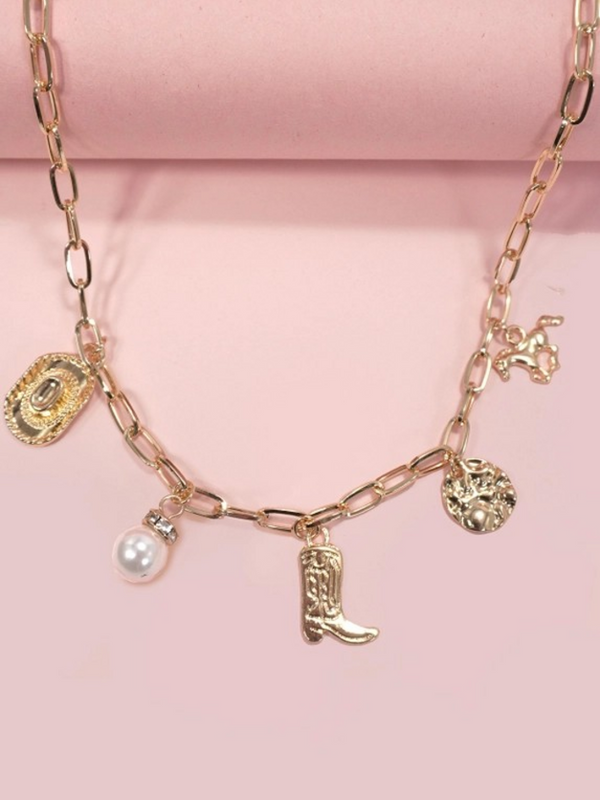 gold western boot star horseshoe charm necklace