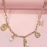 gold western boot star horseshoe charm necklace