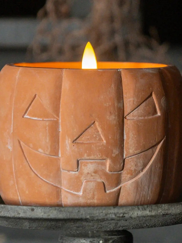 3.75" orange jack o lantern 3D frame candle