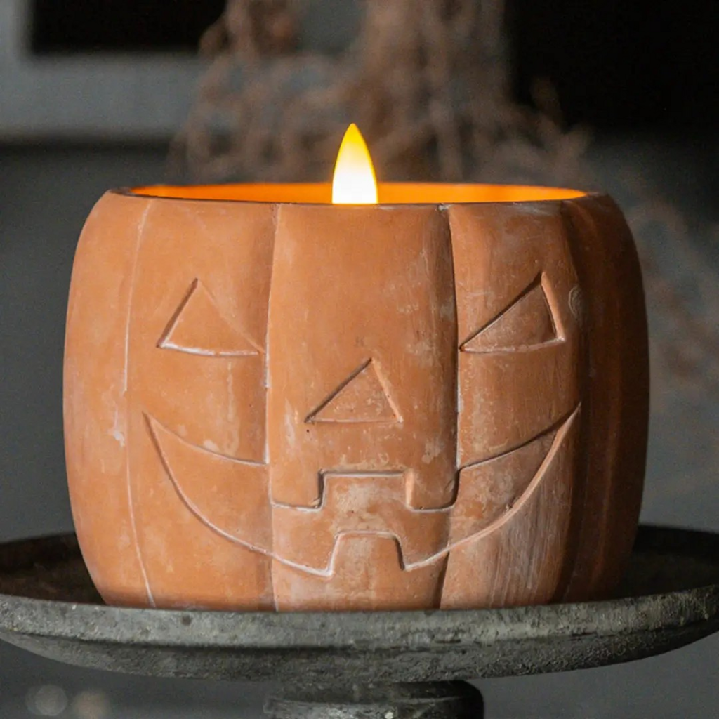 3.75" orange jack o lantern 3D frame candle