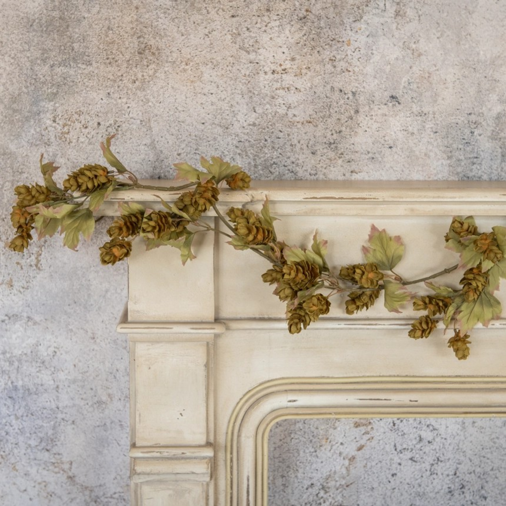6' green hops garland with fall leaves