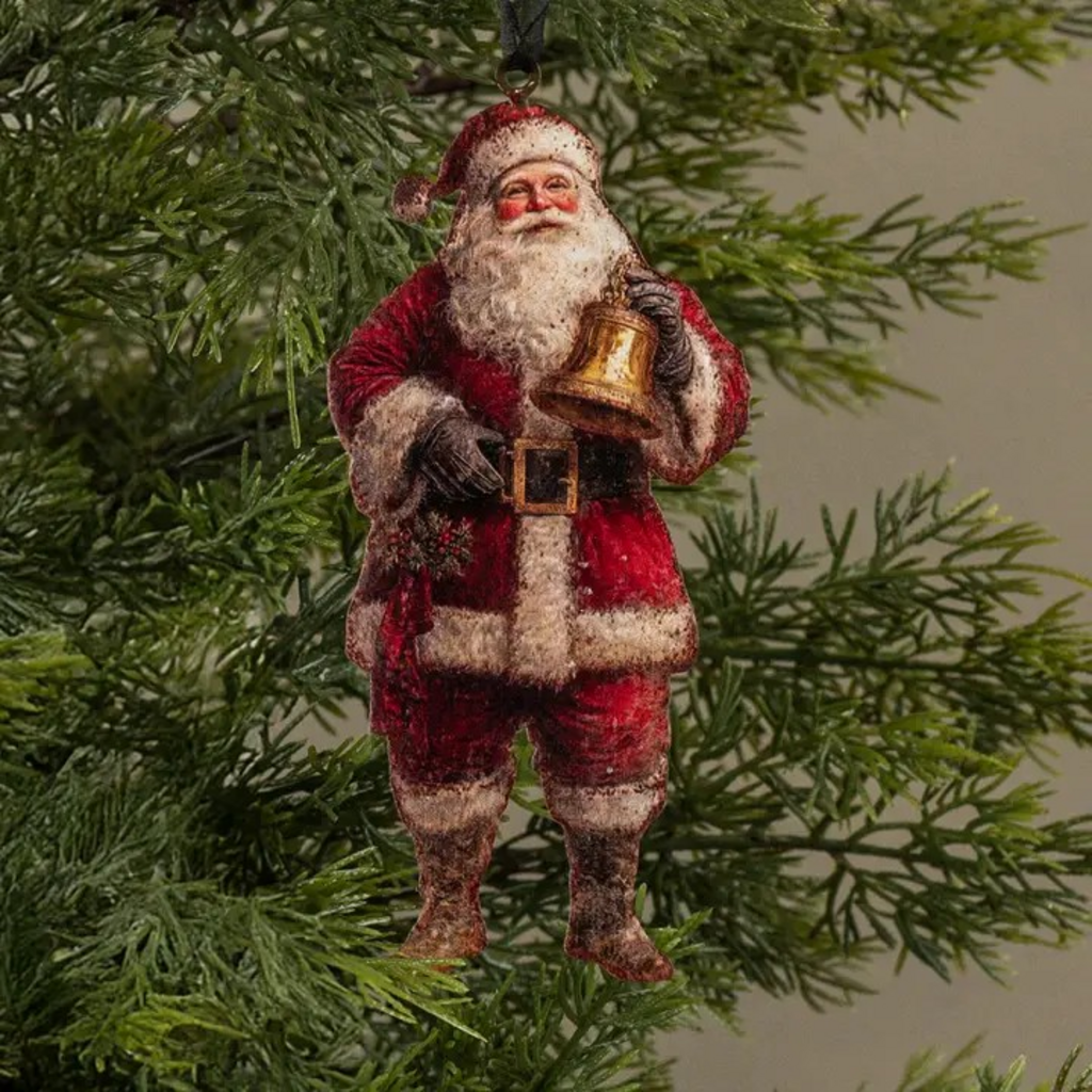 6.25" santa with bell metal ornament
