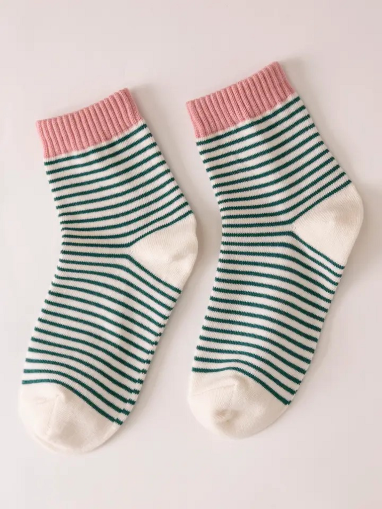 Green Striped Ankle Socks
