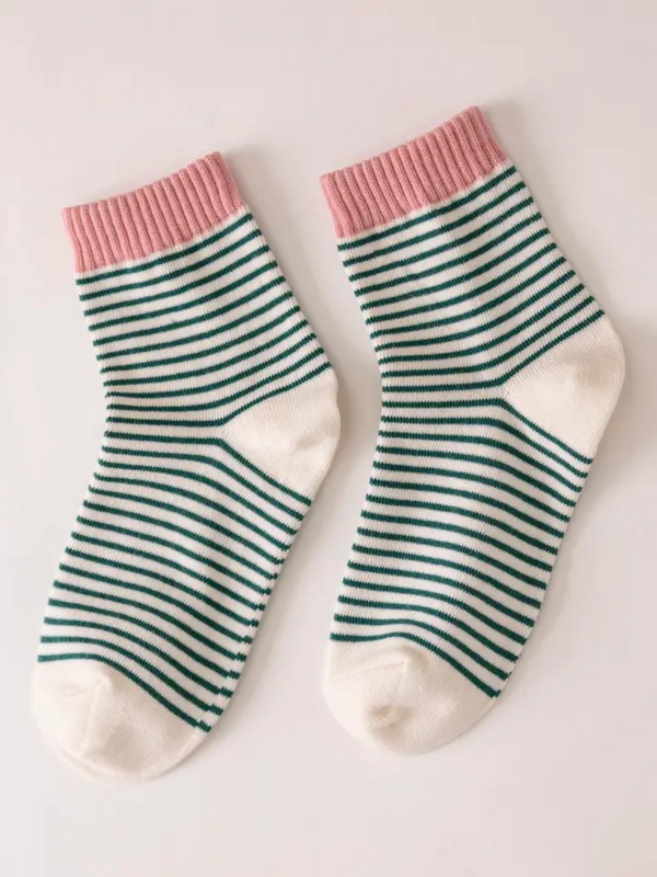 Green Striped Ankle Socks