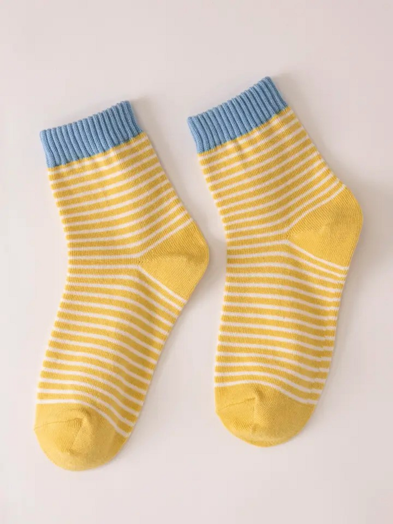 Yellow Ribbed Ankle Socks