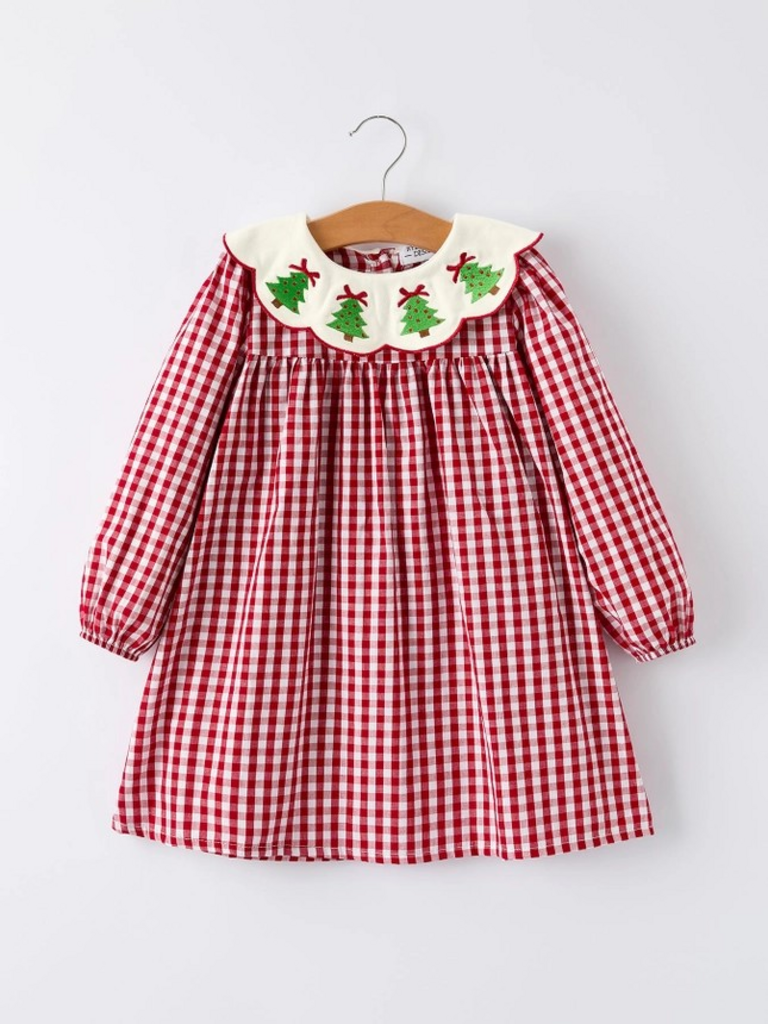Christmas tree girls plaid dress