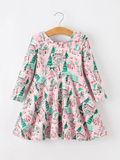 Christmas village print girls twirl dress