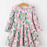 Christmas village print girls twirl dress