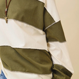 Cream and olive contrast panel long sleeve slouchy top