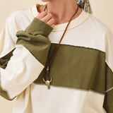 Cream and olive contrast panel long sleeve slouchy top