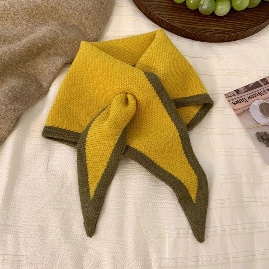 Yellow Fashionable Color-Block Triangle Cross Scarf