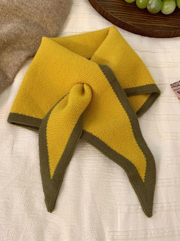 Yellow Fashionable Color-Block Triangle Cross Scarf
