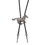 Silver Galloping Horse Pendant Western Cowboy Bolo Tie Necklace