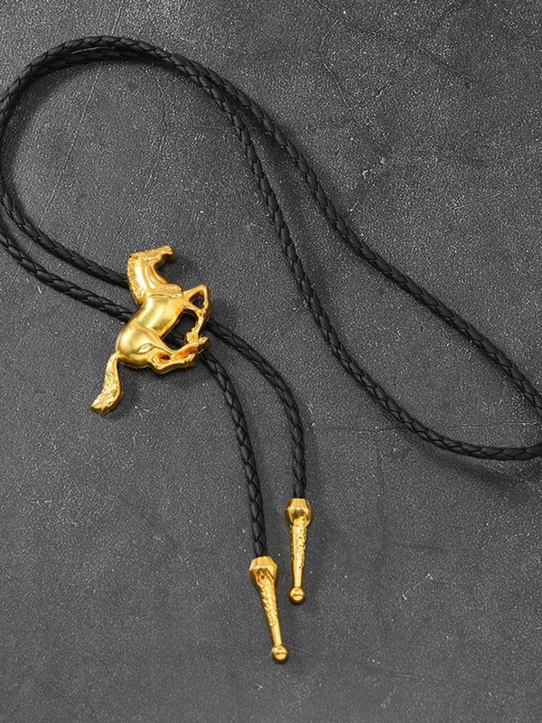 Gold Galloping Horse Pendant Western Cowboy Bolo Tie Necklace
