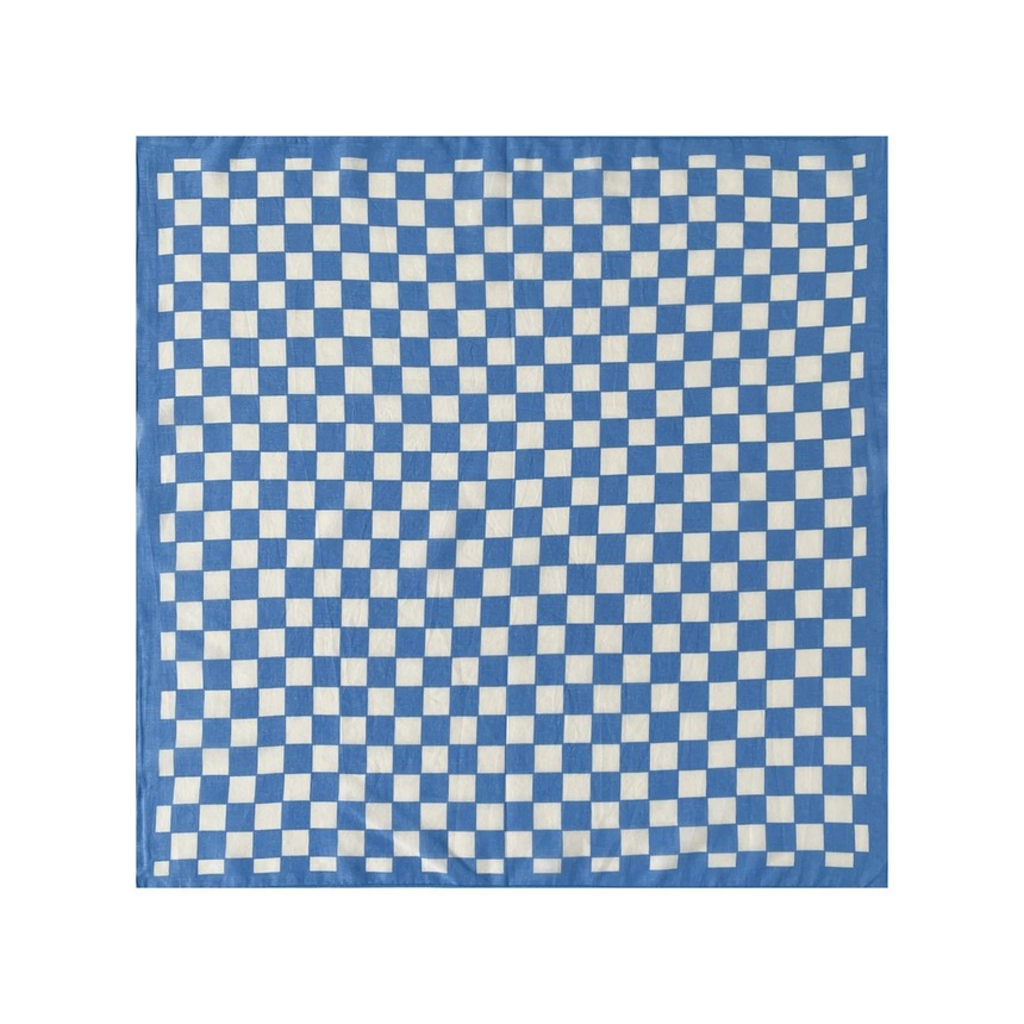 blue and white check bandana