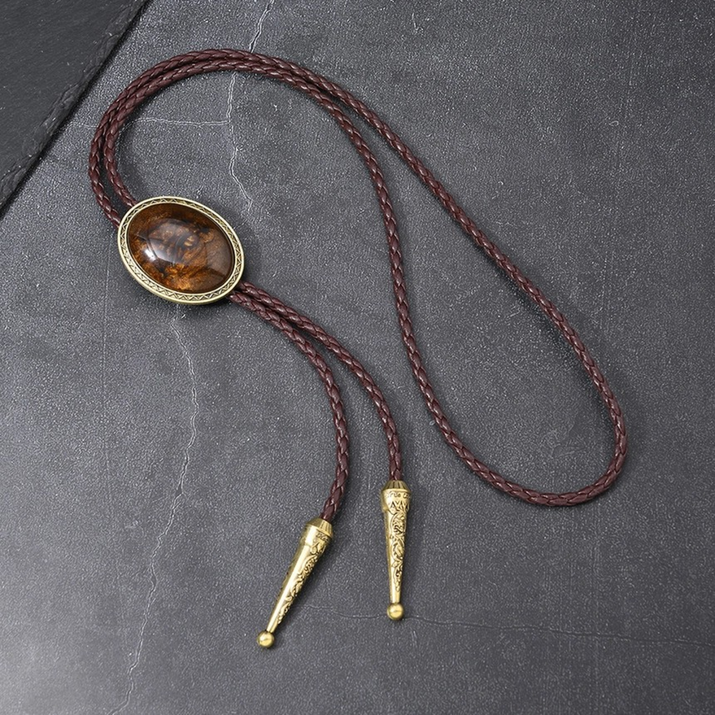 Vintage Oval Gem Bolo Tie Necklace