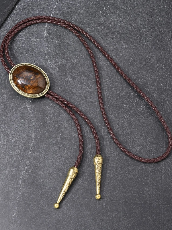 Vintage Oval Gem Bolo Tie Necklace