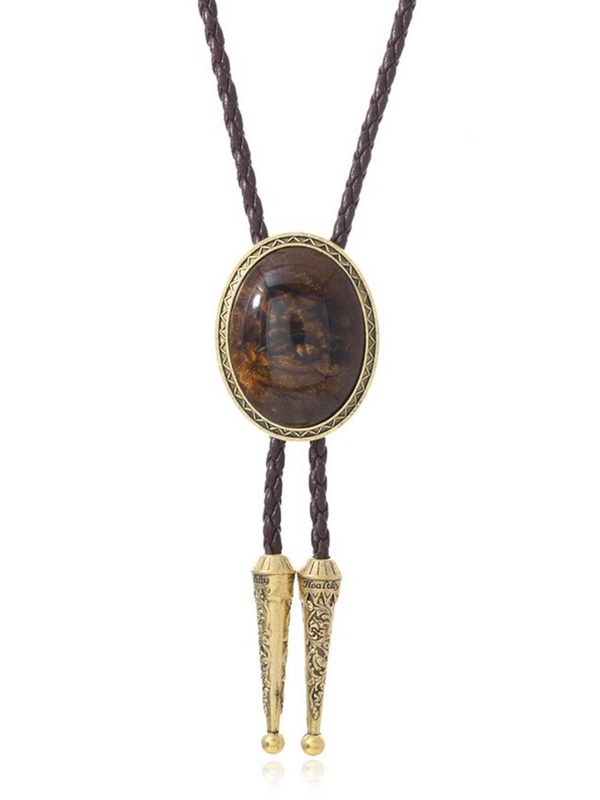 Vintage Oval Gem Bolo Tie Necklace