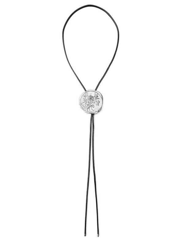 Silver Western Cowboy Style Vintage Rose Adjustable Necklace