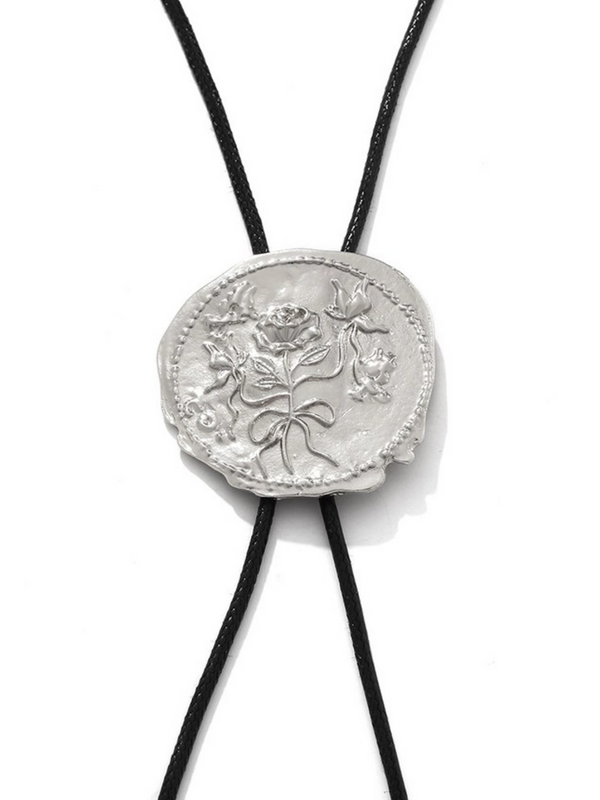 Silver Western Cowboy Style Vintage Rose Adjustable Necklace