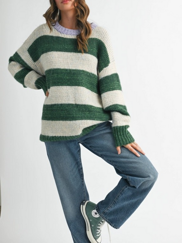 green contemporary oversized striped sweater