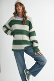green contemporary oversized striped sweater