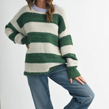 green contemporary oversized striped sweater