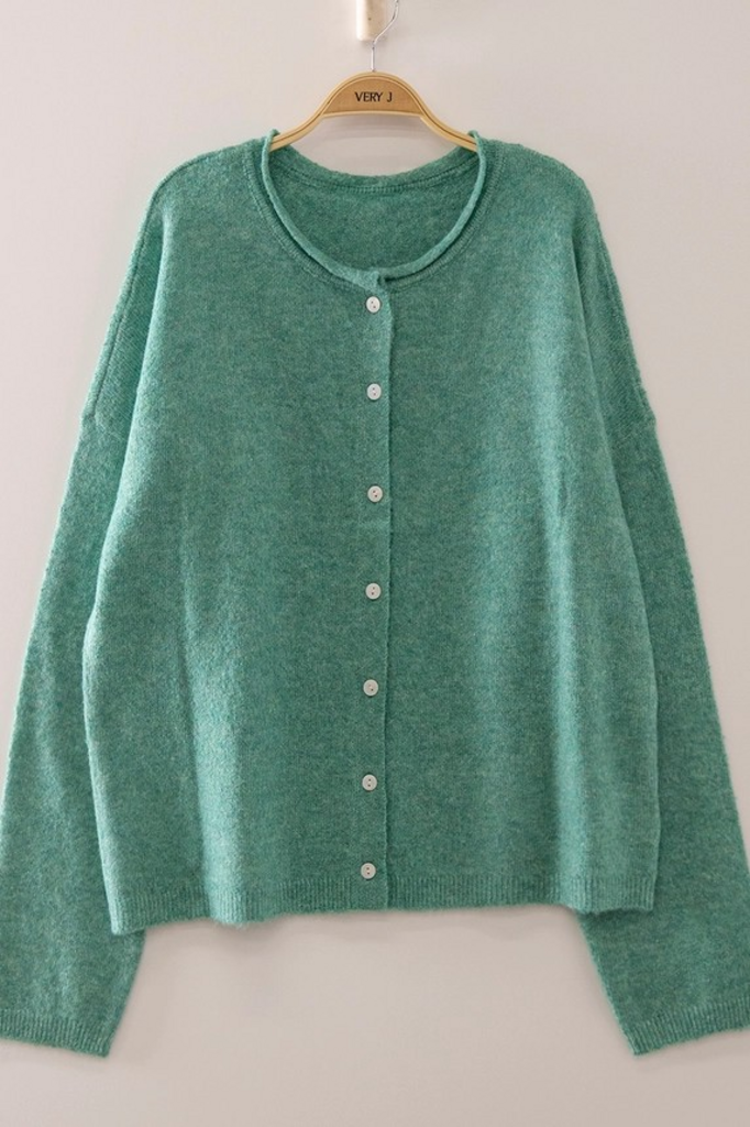 green soft touch button cardigan