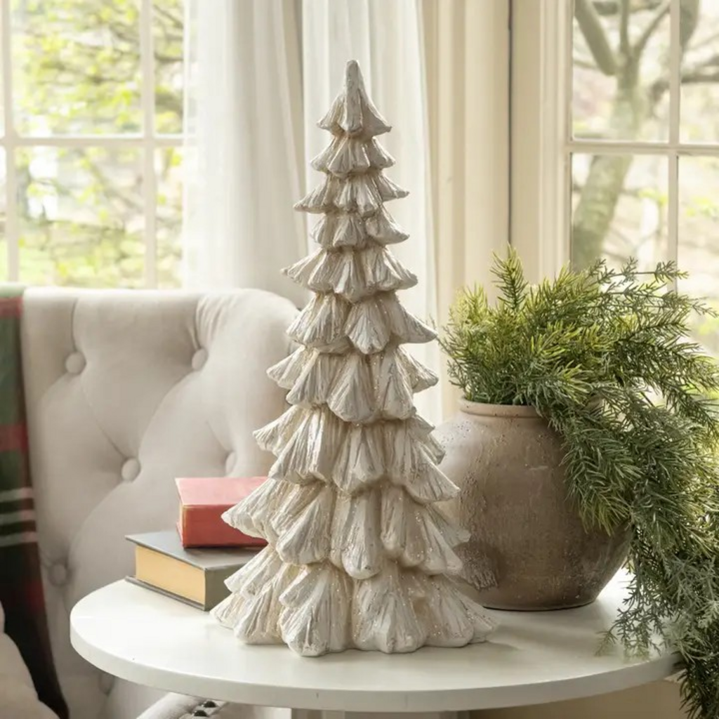 18" glittered cream tree