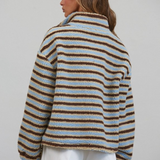 blue & brown relaxed sherpa half zip pullover