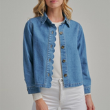 denim jacket with scallop embroidery collar