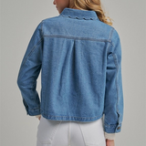 denim jacket with scallop embroidery collar
