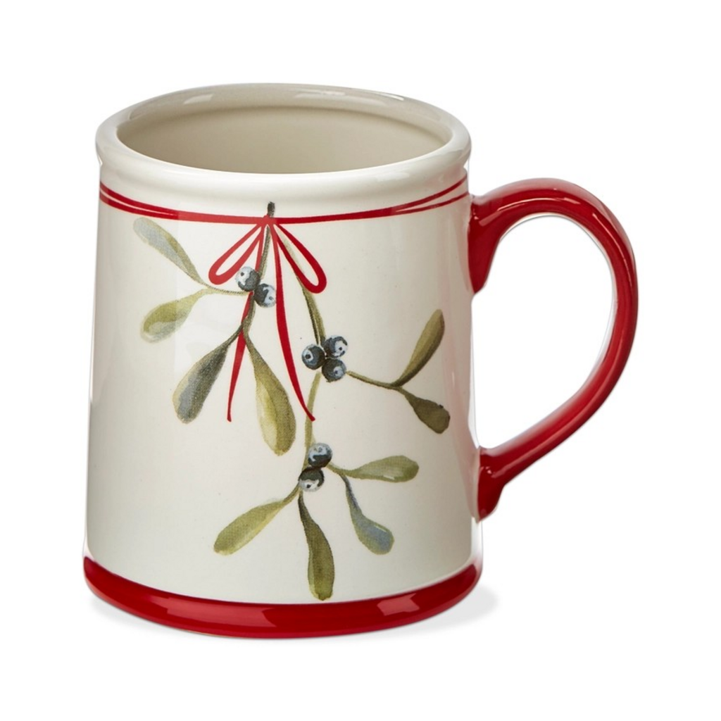 Kisses Under the Mistletoe Mug Red Earthenware Christmas