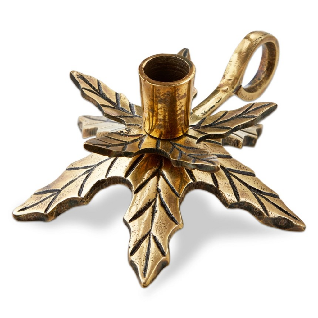 Holly Chamberstick Taper Holder Antique Brass Aluminum