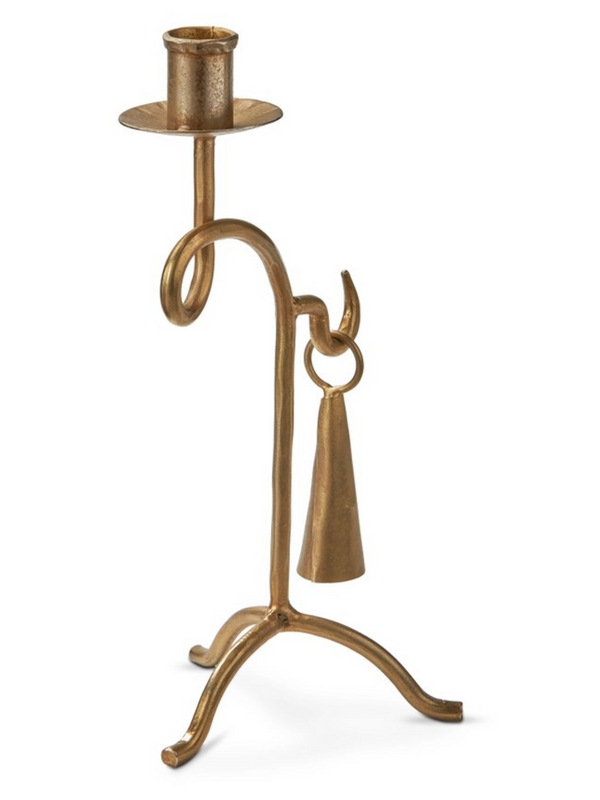 Antique Brass Iron Taper Holder & Snuffer Set