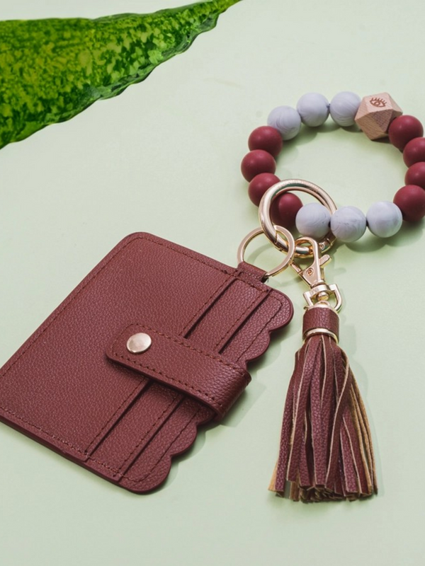 brown silicone wristlet wallet keychain