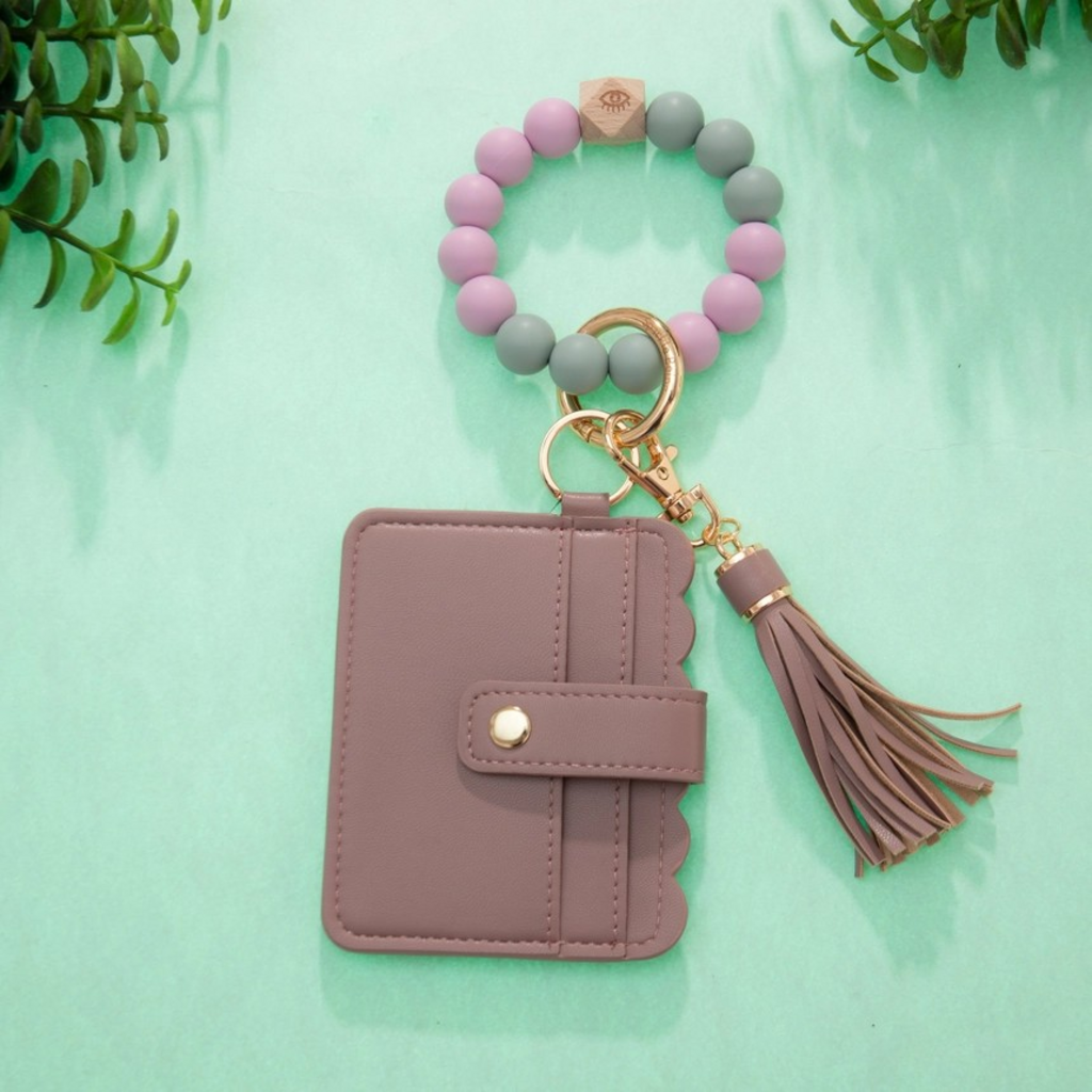 taupe silicone wristlet wallet keychain