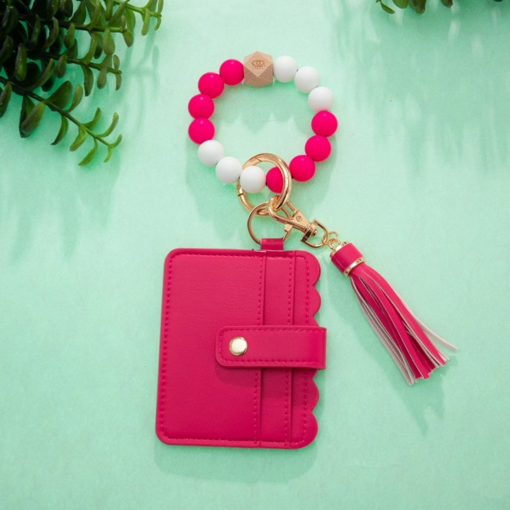 viva magenta silicone wristlet wallet keychain