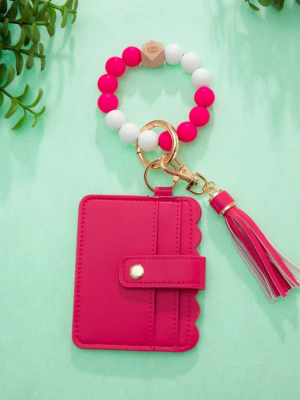 viva magenta silicone wristlet wallet keychain