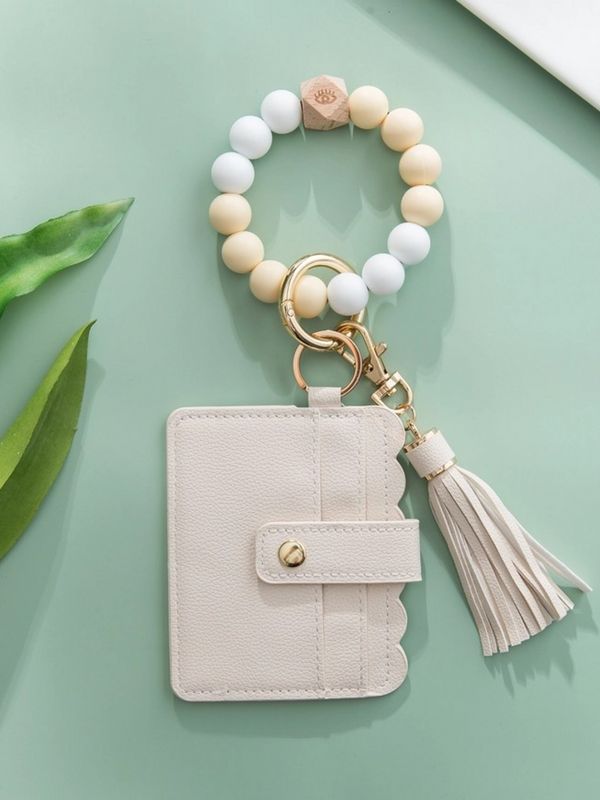 off white silicone wristlet wallet keychain