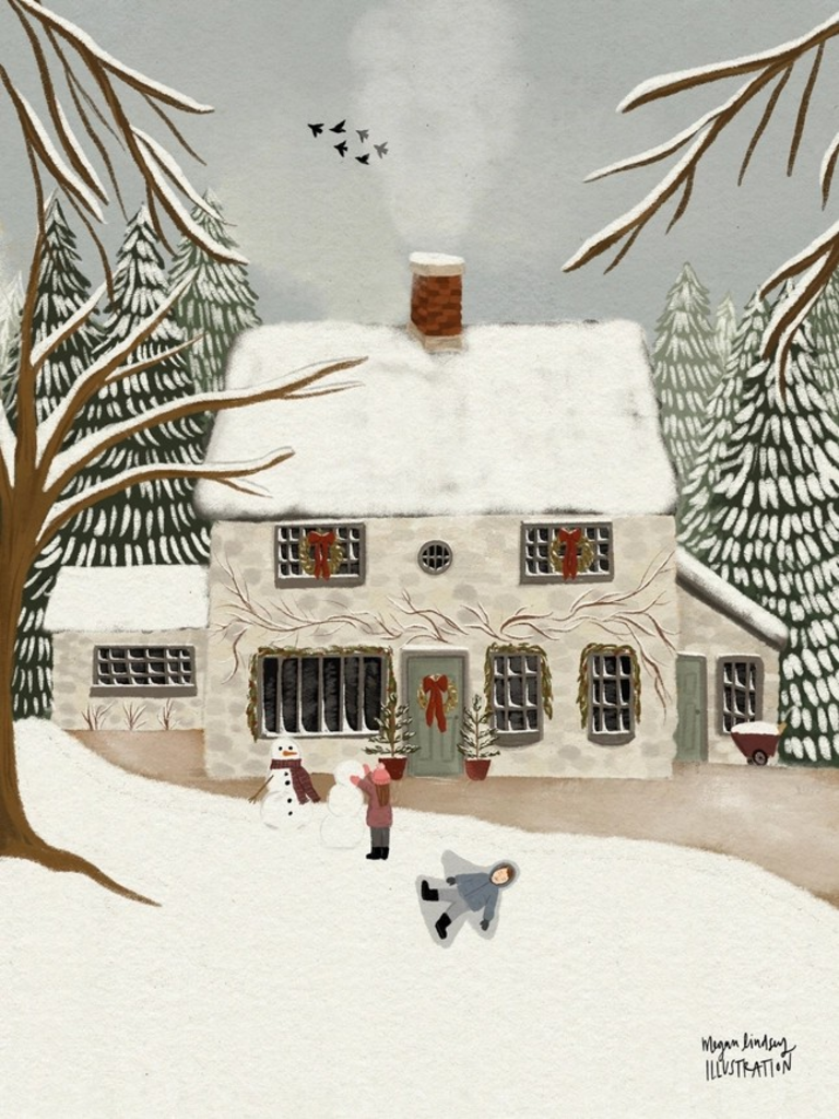 5x7 winter at cozy cottage print