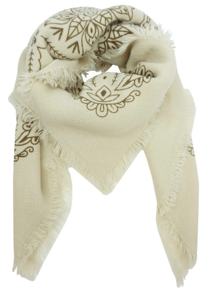 beige bandana print square scarf