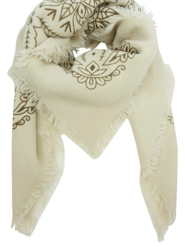 beige bandana print square scarf