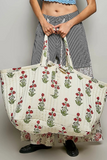 multi ivory ribbon tie quilted floral jumbo tote