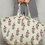 multi ivory ribbon tie quilted floral jumbo tote