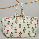multi ivory ribbon tie quilted floral jumbo tote